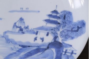 古民具・骨董　江戸期　古伊万里　山水図の中皿(和食器)2枚セット