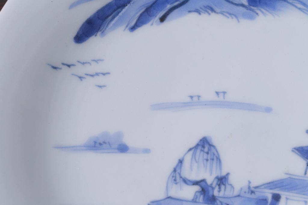 古民具・骨董　江戸期　古伊万里　山水図の中皿(和食器)3枚セット