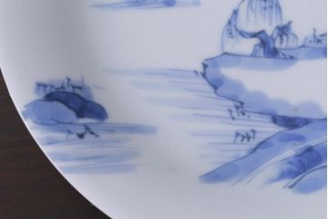 古民具・骨董　江戸期　古伊万里　山水図の中皿(和食器)3枚セット