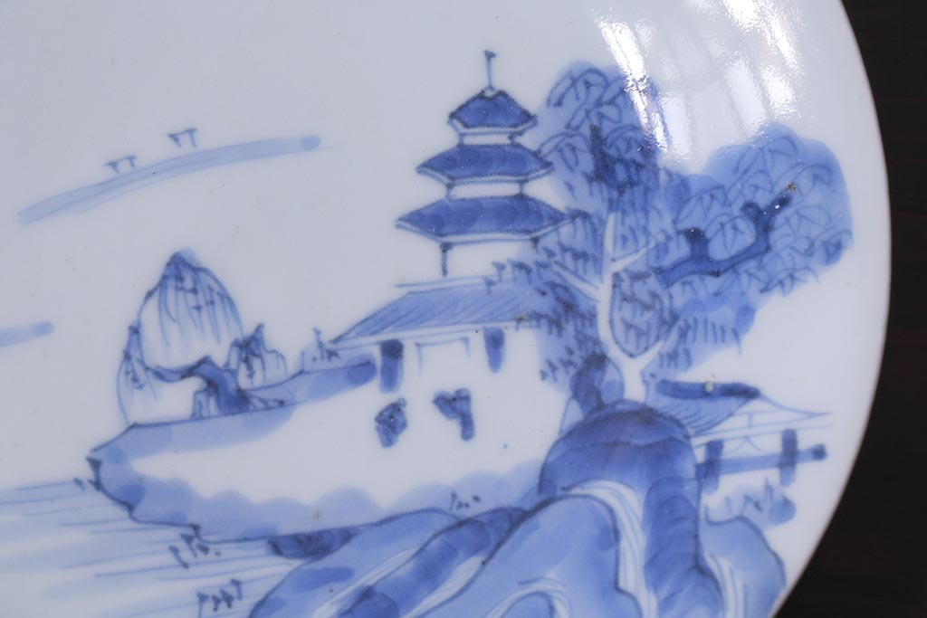 古民具・骨董　江戸期　古伊万里　山水図の中皿(和食器)3枚セット