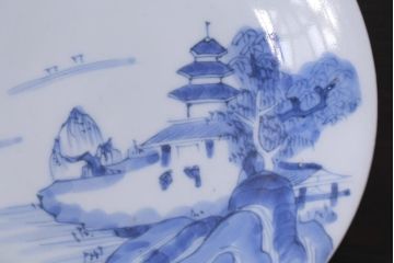 古民具・骨董　江戸期　古伊万里　山水図の中皿(和食器)3枚セット