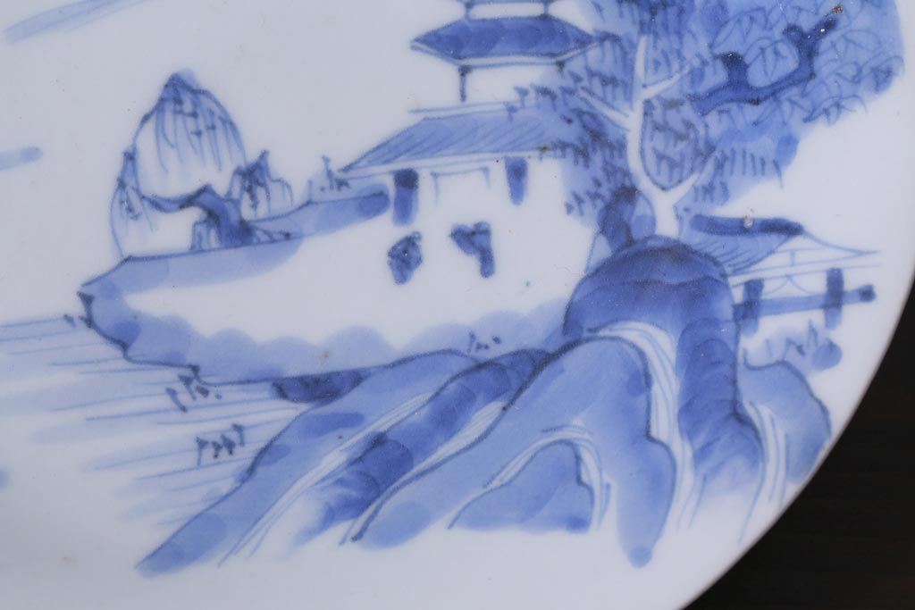 古民具・骨董　江戸期　古伊万里　山水図の中皿(和食器)3枚セット