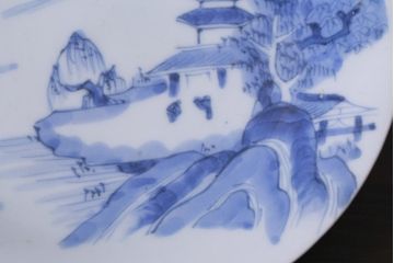 古民具・骨董　江戸期　古伊万里　山水図の中皿(和食器)3枚セット