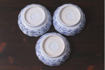 古民具・骨董　幕末期　伊万里　微塵唐草文　なます皿(鉢、和食器)3枚セット