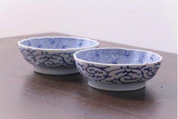 古民具・骨董　幕末期　伊万里　微塵唐草文　なます皿(鉢、和食器)2枚セット