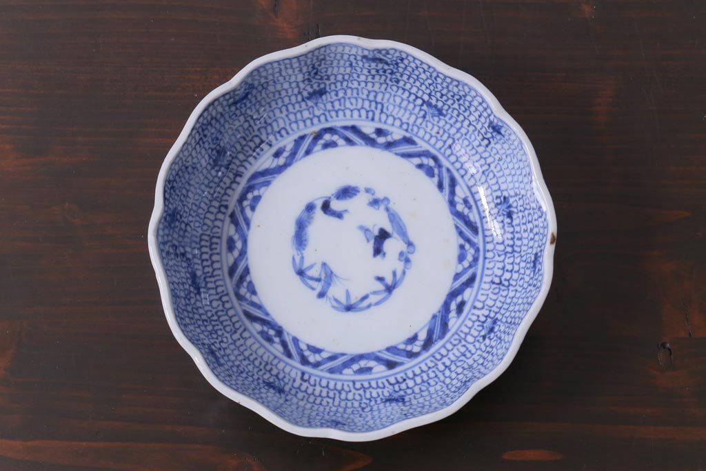 古民具・骨董　幕末期　伊万里　微塵唐草文　なます皿(鉢、和食器)2枚セット