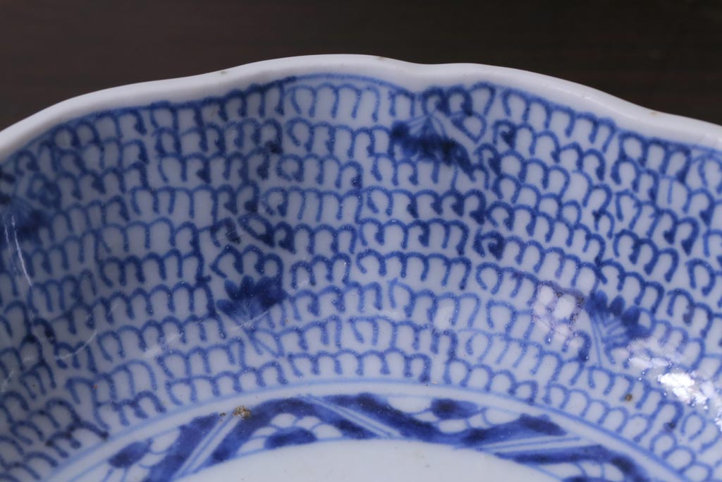 古民具・骨董　幕末期　伊万里　微塵唐草文　なます皿(鉢、和食器)2枚セット