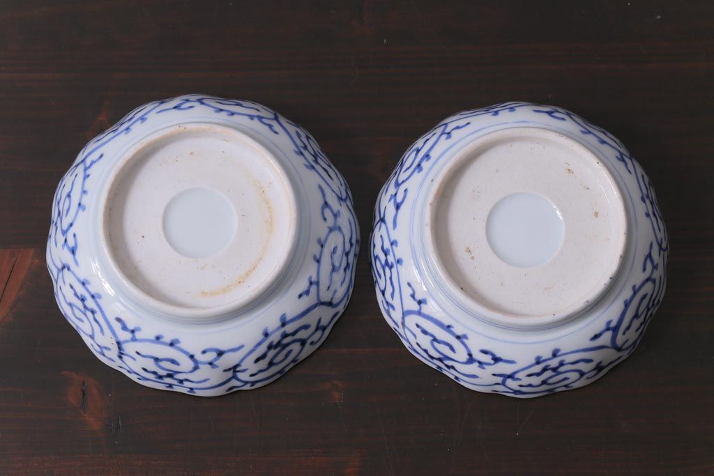 古民具・骨董　幕末期　伊万里　微塵唐草文　なます皿(鉢、和食器)2枚セット