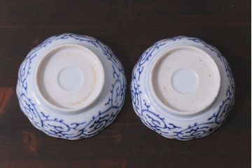 古民具・骨董　幕末期　伊万里　微塵唐草文　なます皿(鉢、和食器)2枚セット