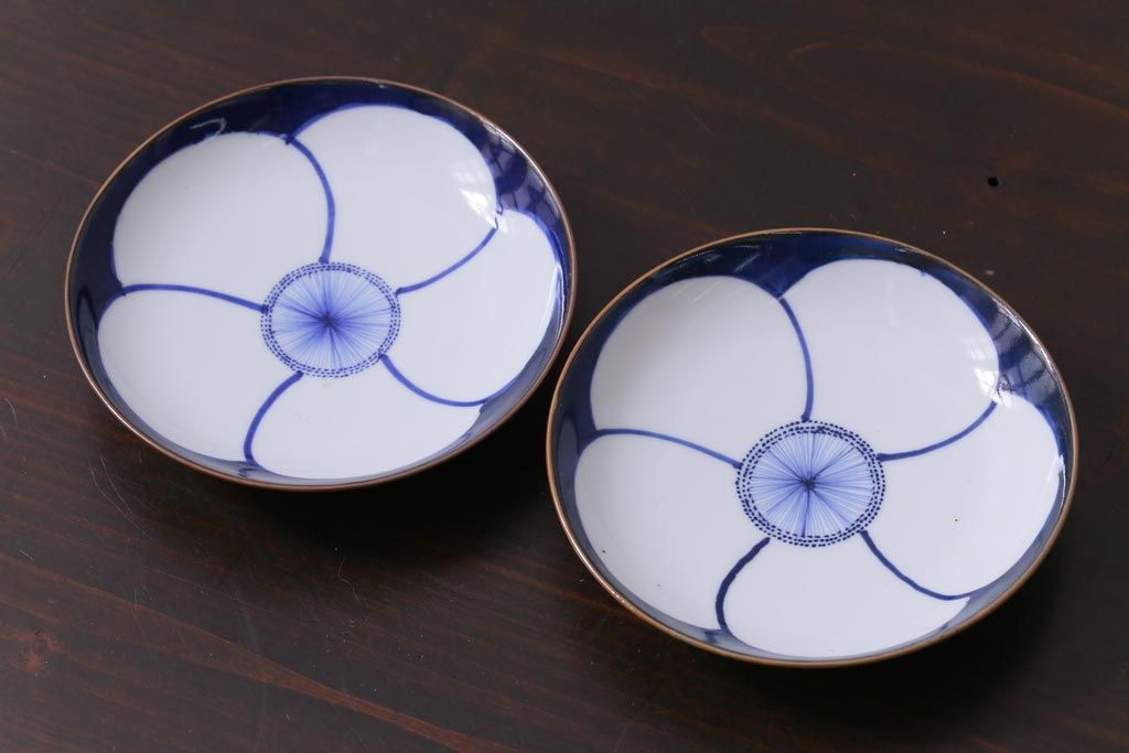 古民具・骨董　幕末明治期　五良太夫呉祥瑞造　花図小皿(和食器)2枚セット