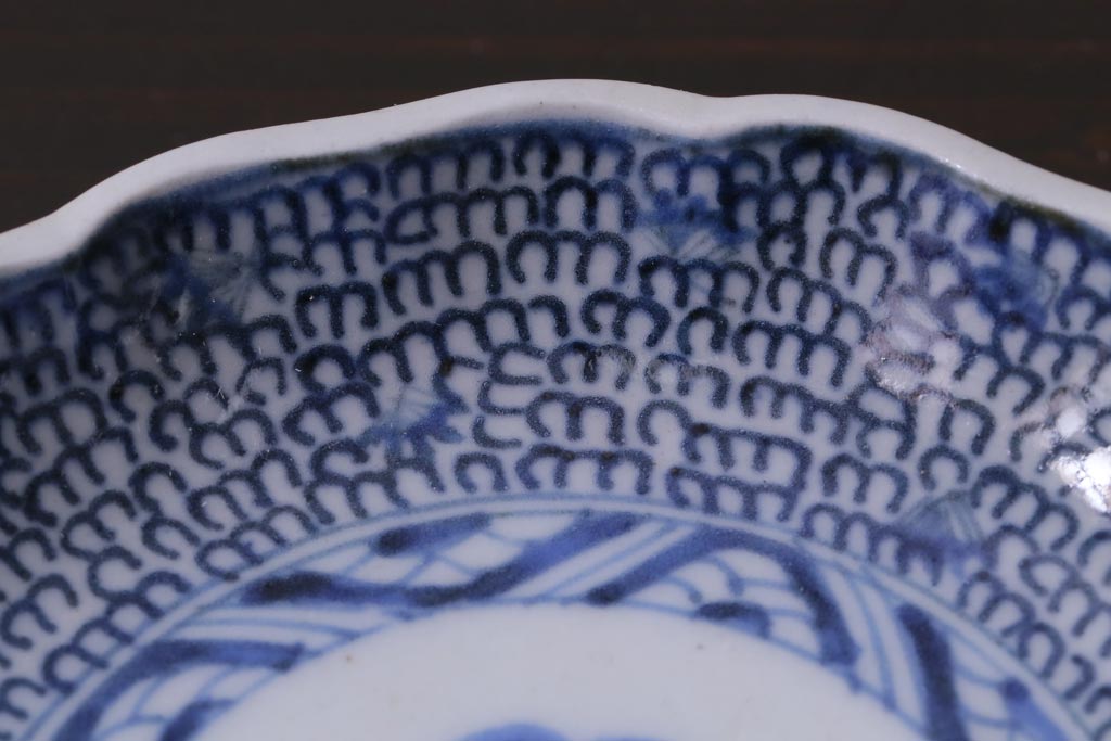 江戸後期　伊万里　成化年製　微塵(みじん)唐草・蛸唐草文　染付小皿2枚セット(和食器)