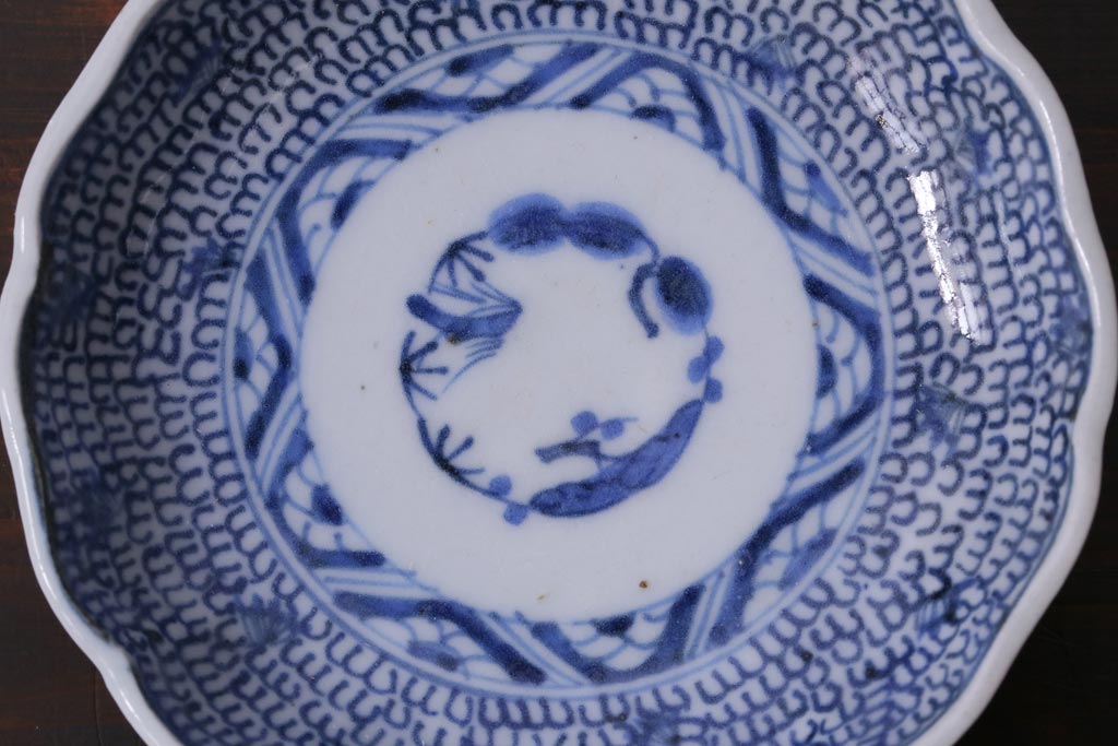 江戸後期　伊万里　成化年製　微塵(みじん)唐草・蛸唐草文　染付小皿2枚セット(和食器)