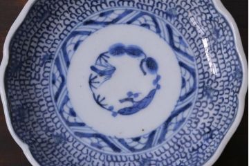 江戸後期　伊万里　成化年製　微塵(みじん)唐草・蛸唐草文　染付小皿2枚セット(和食器)