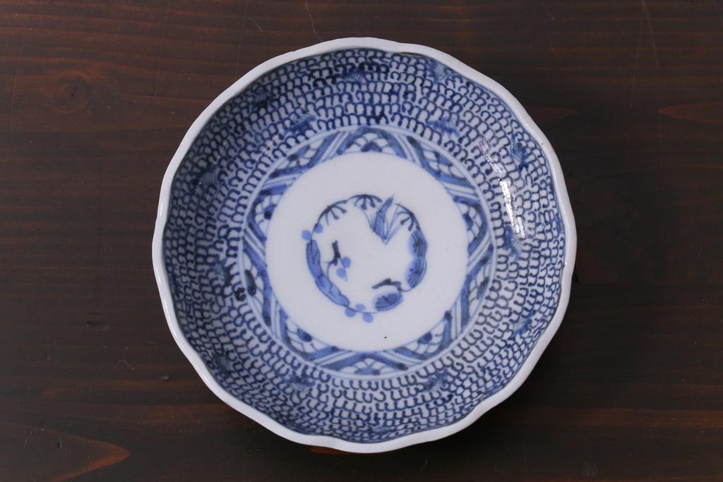 江戸後期　伊万里　成化年製　微塵(みじん)唐草・蛸唐草文　染付小皿3枚セット(和食器)