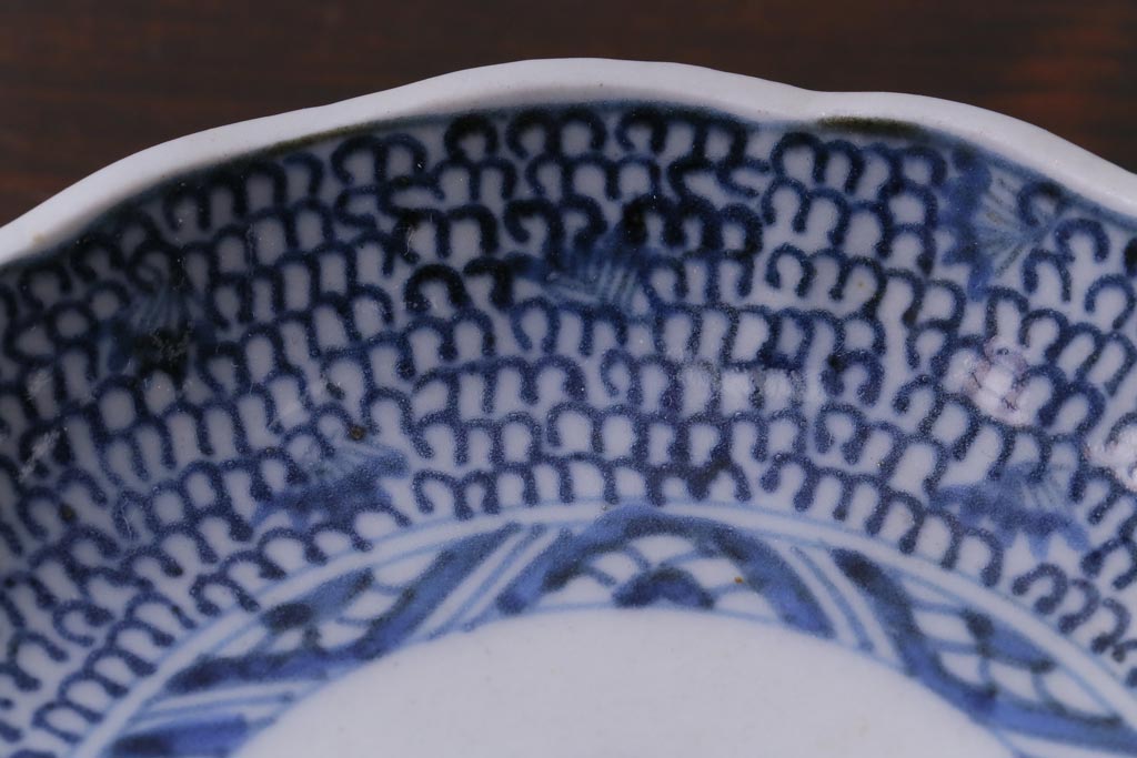 江戸後期　伊万里　成化年製　微塵(みじん)唐草・蛸唐草文　染付小皿3枚セット(和食器)