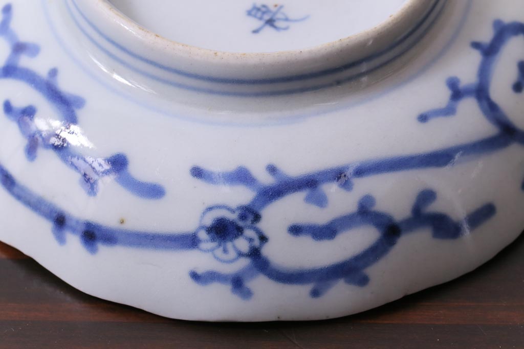 江戸後期　伊万里　成化年製　微塵(みじん)唐草・蛸唐草文　染付小皿3枚セット(和食器)