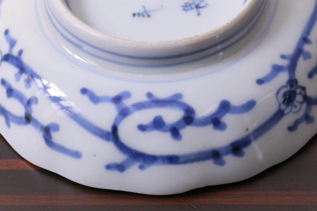 江戸後期　伊万里　成化年製　微塵(みじん)唐草・蛸唐草文　染付小皿3枚セット(和食器)