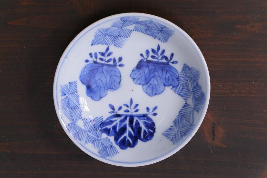 和製アンティーク　幕末　伊万里　五三桐の紋様が描かれた染付小皿2枚セット(和食器)