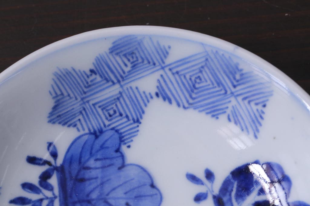 和製アンティーク　幕末　伊万里　五三桐の紋様が描かれた染付小皿2枚セット(和食器)