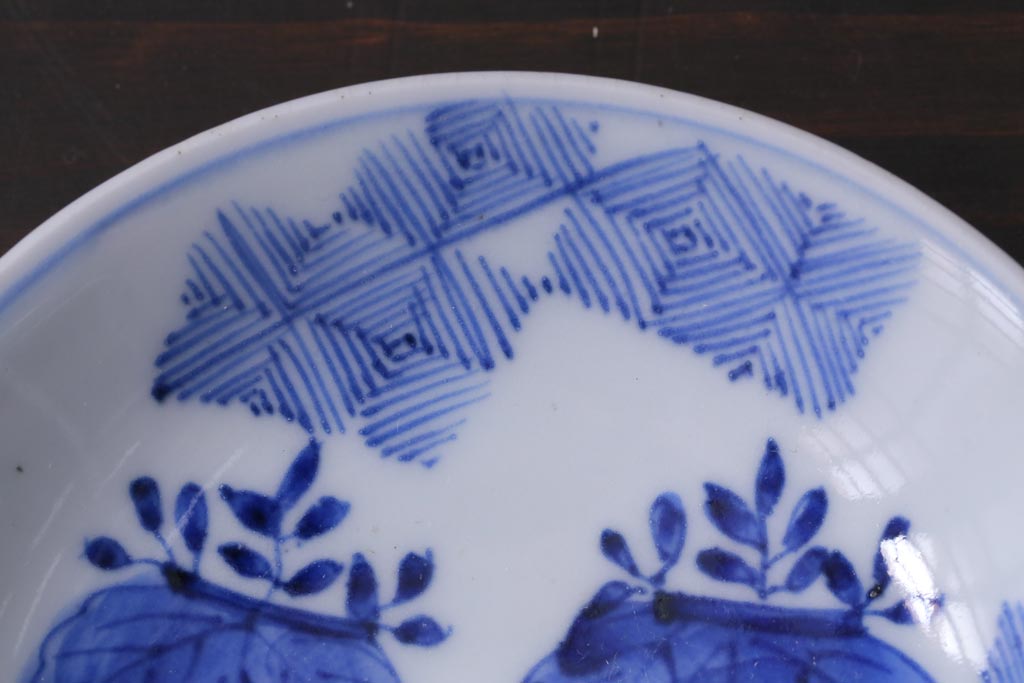 和製アンティーク　幕末　伊万里　五三桐の紋様が描かれた染付小皿2枚セット(和食器)