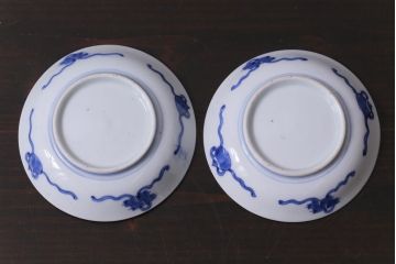 和製アンティーク　幕末　伊万里　五三桐の紋様が描かれた染付小皿2枚セット(和食器)