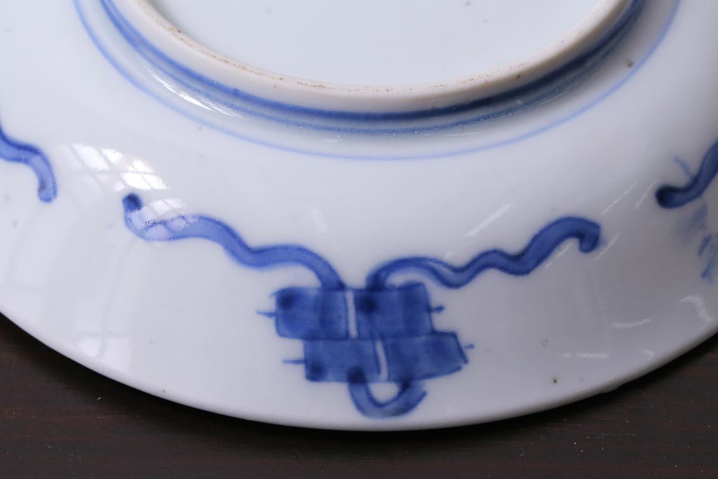 和製アンティーク　幕末　伊万里　五三桐の紋様が描かれた染付小皿2枚セット(和食器)