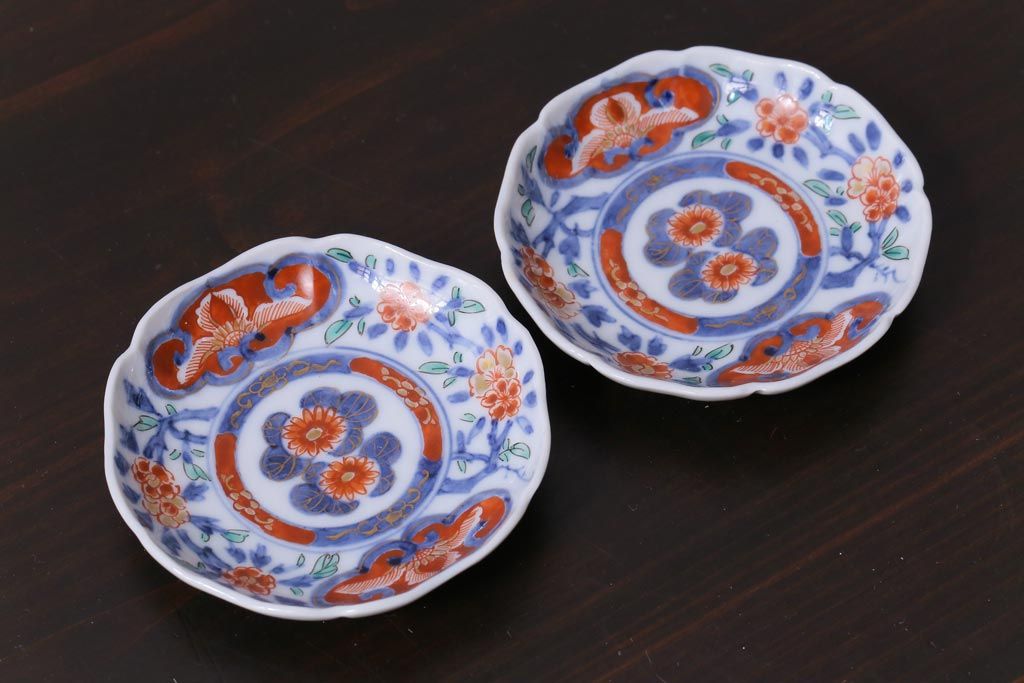 和製アンティーク　古伊万里　大明成化年製　色絵染付小皿2枚セット(和食器)