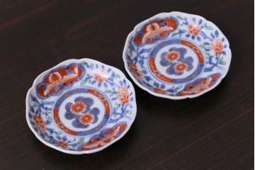 和製アンティーク　古伊万里　大明成化年製　色絵染付小皿2枚セット(和食器)