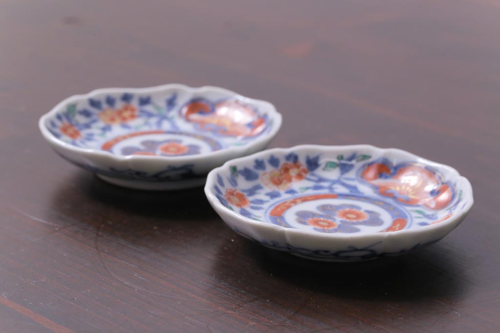 和製アンティーク　古伊万里　大明成化年製　色絵染付小皿2枚セット(和食器)