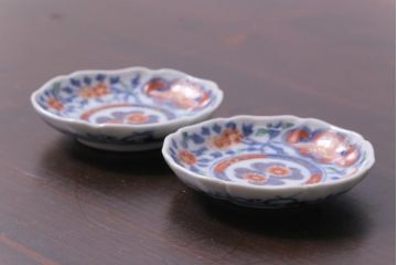 和製アンティーク　古伊万里　大明成化年製　色絵染付小皿2枚セット(和食器)