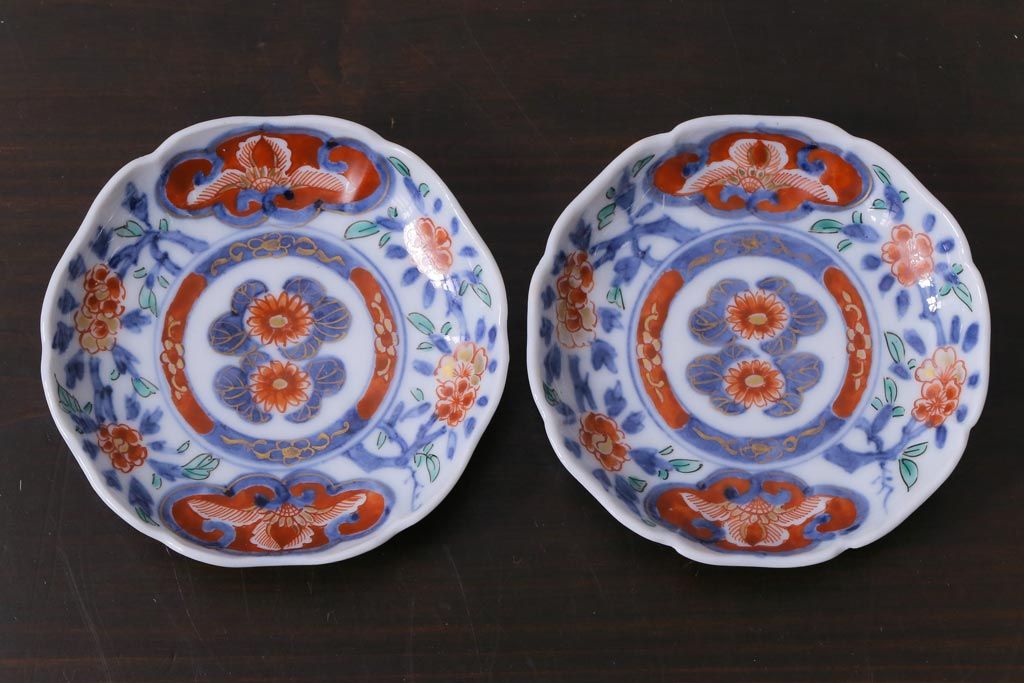 和製アンティーク　古伊万里　大明成化年製　色絵染付小皿2枚セット(和食器)