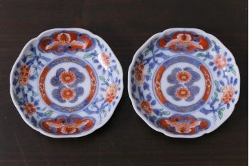 和製アンティーク　古伊万里　大明成化年製　色絵染付小皿2枚セット(和食器)