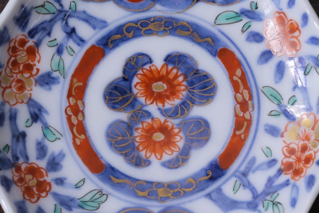 和製アンティーク　古伊万里　大明成化年製　色絵染付小皿2枚セット(和食器)