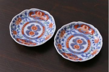 和製アンティーク　古伊万里　大明成化年製　色絵染付小皿2枚セット(和食器)
