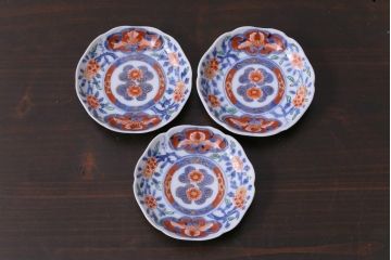 和製アンティーク　古伊万里　大明成化年製　色絵染付小皿3枚セット(和食器)