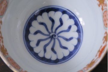 和製アンティーク　江戸期　草花文　色彩鮮やかな色絵の向付(そば猪口、和食器)(2)