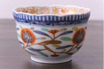 和製アンティーク　江戸期　草花文　色彩鮮やかな色絵の向付(そば猪口、和食器)(2)