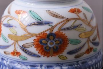 和製アンティーク　江戸期　草花文　色彩鮮やかな色絵の向付(そば猪口、和食器)(2)