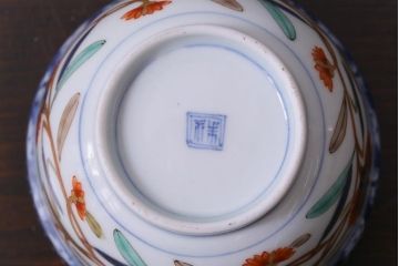 和製アンティーク　江戸期　草花文　色彩鮮やかな色絵の向付(そば猪口、和食器)(2)