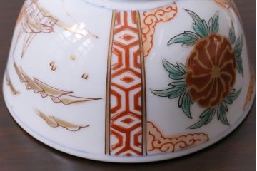 和製アンティーク　古伊万里　江戸期　華やかな色絵染付の蓋つき茶碗2客セット(和食器)