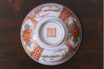 和製アンティーク　古伊万里　江戸期　華やかな色絵染付の蓋つき茶碗2客セット(和食器)