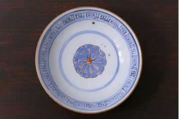 和製アンティーク　古伊万里　江戸期　華やかな色絵染付の蓋つき茶碗2客セット(和食器)