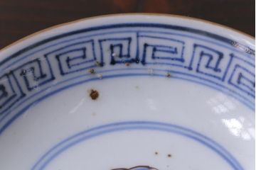 和製アンティーク　古伊万里　江戸期　華やかな色絵染付の蓋つき茶碗2客セット(和食器)