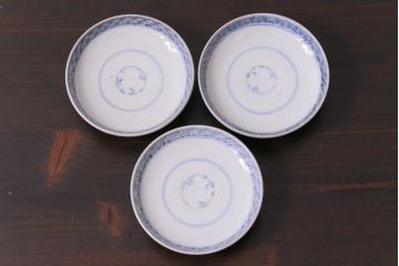 和製アンティーク　花鳥図　上品で鮮やかな色合いの蓋付き茶碗3客セット(和食器)