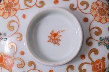 古民具・骨董　江戸期　上品な雰囲気の色絵蓋付茶碗(和食器)3客セット