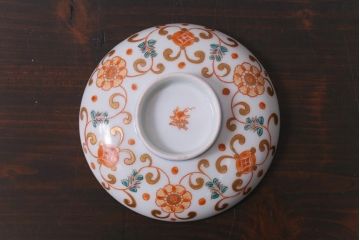 古民具・骨董　江戸期　上品な雰囲気の色絵蓋付茶碗(和食器)3客セット