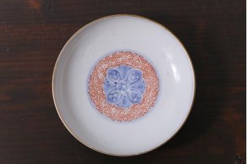 古民具・骨董　江戸期　上品な雰囲気の色絵蓋付茶碗(和食器)3客セット