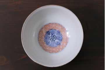 古民具・骨董　江戸期　上品な雰囲気の色絵蓋付茶碗(和食器)3客セット