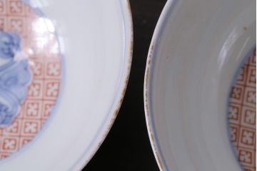 古民具・骨董　江戸期　上品な雰囲気の色絵蓋付茶碗(和食器)3客セット
