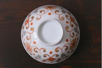 古民具・骨董　江戸期　上品な雰囲気の色絵蓋付茶碗(和食器)3客セット